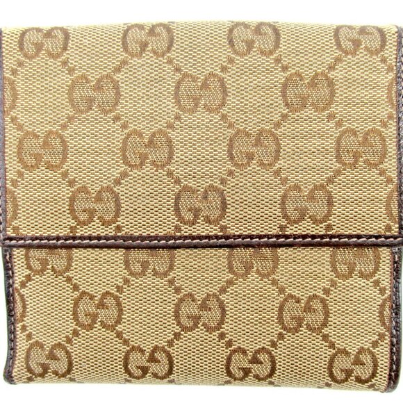 GUCCI W Hook Wallet GG Pattern Beige Canvas ?~ Leather Authentic Used G1469 - Picture 1 of 7